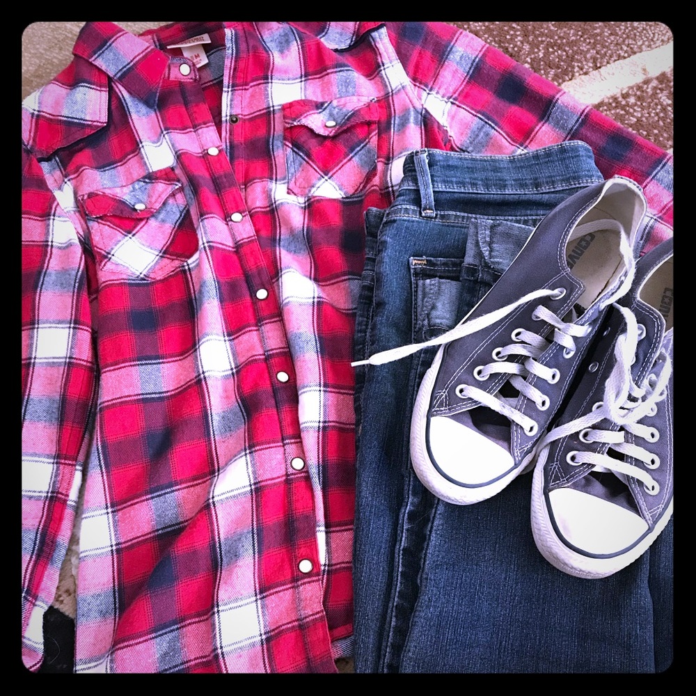 Long Sleeve Snap Front Flannel Shirt